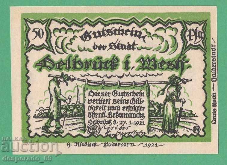 (¯`'•.¸NOTGELD (city Delbrück) 1921 UNC -50 pfennig.•'´¯) with price 2.80 BGN | € 1.43 (¯`'•.¸NOTGELD (city Delbrück) 1921 UNC -50 pfennig.•'´¯) with price 2.80 BGN | € 1.43
