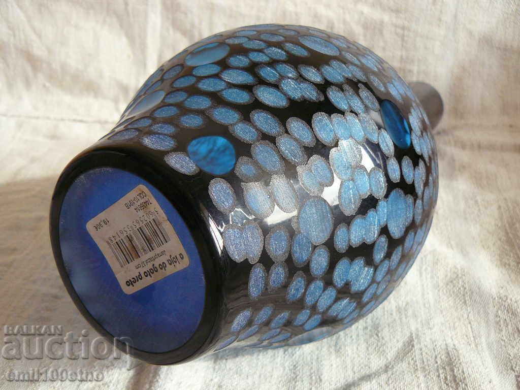 Large vase thick blue glass - 5
