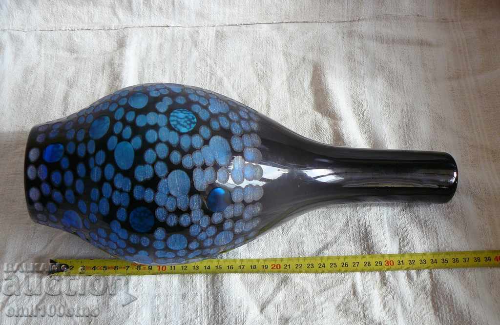 Large vase thick blue glass - 7