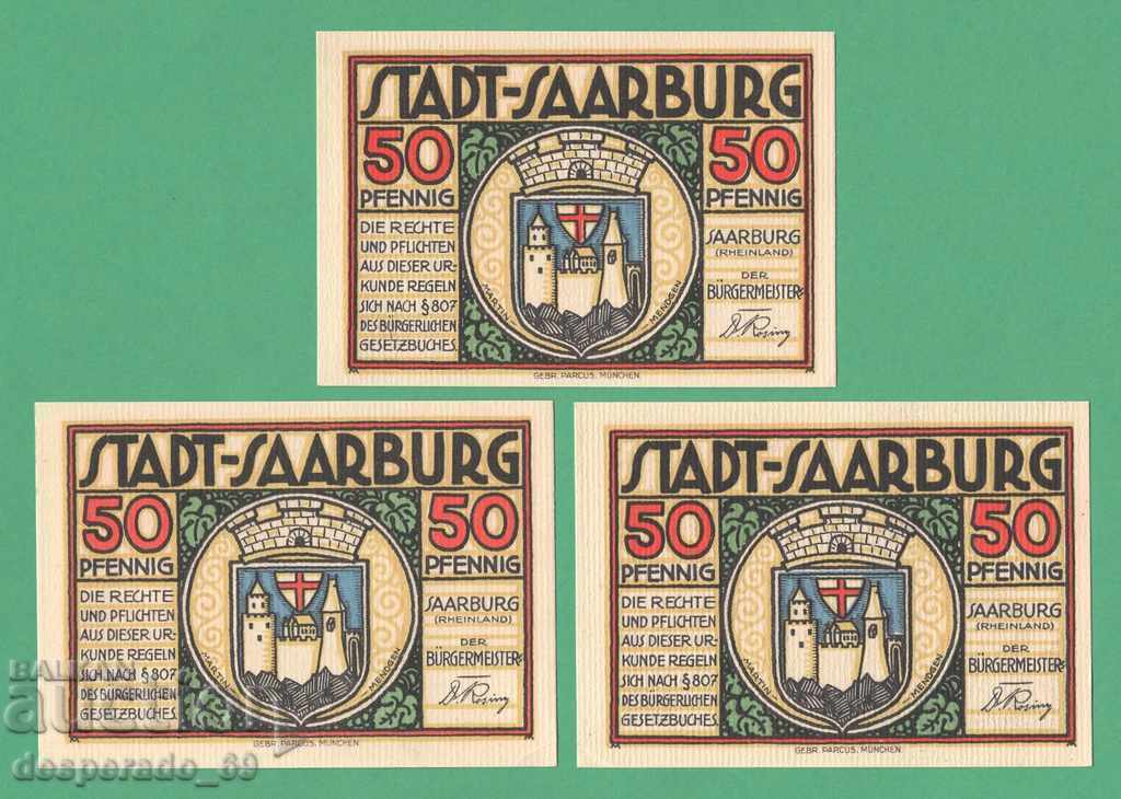 (¯`'•.¸NOTGELD (or. Saarburg) 1921 UNC - 6 bancnote¸.•'´¯) cu preț € 9.00 | 17.60 BGN