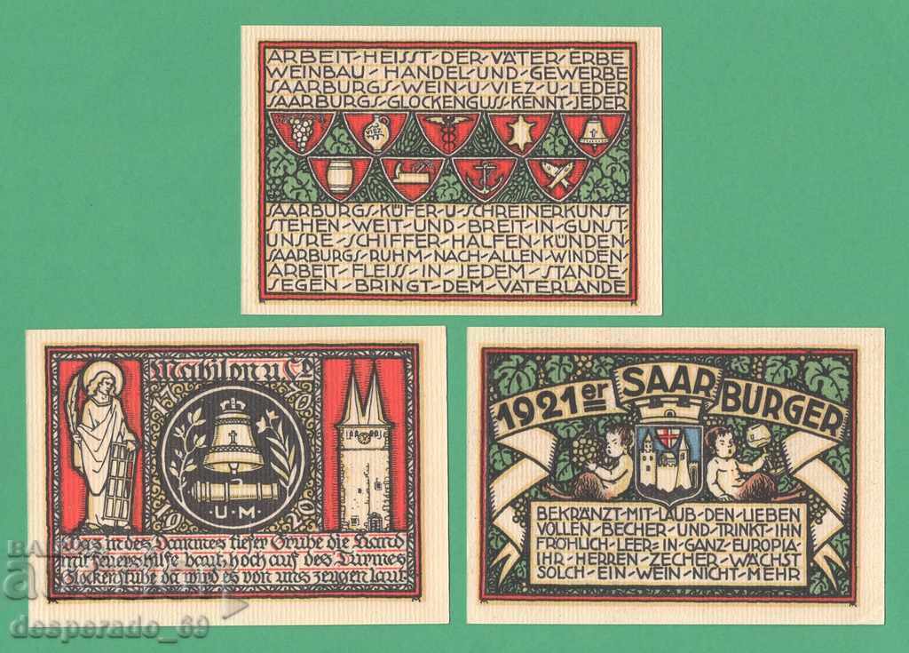 (¯`'•.¸NOTGELD (or. Saarburg) 1921 UNC - 6 bancnote¸.•'´¯)