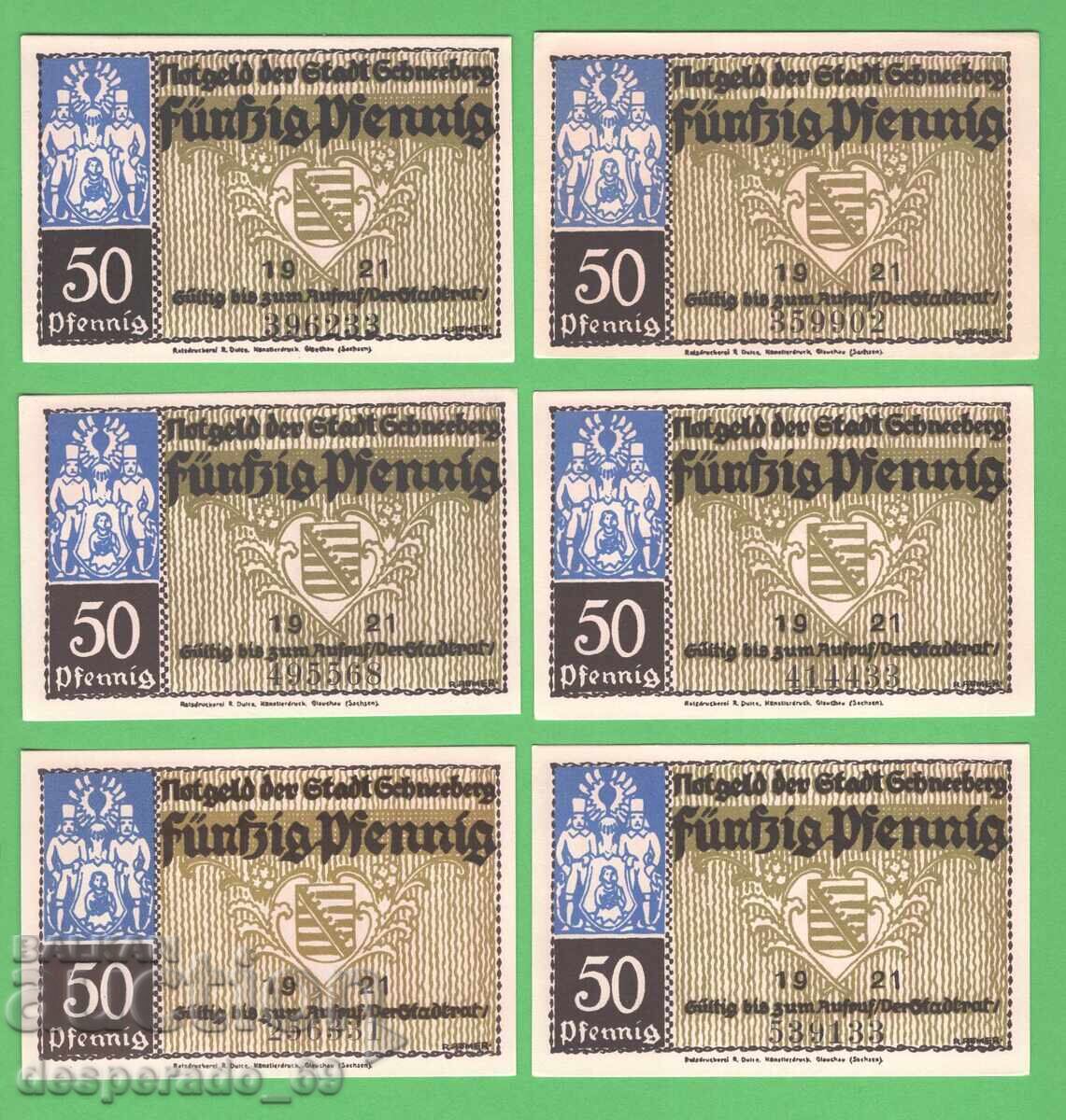 (¯`'•.¸NOTGELD (orașul Schneebe) 1921 UNC -6 buc. bancnote¸.•'´¯) cu preț € 8.20 | 16.04 BGN