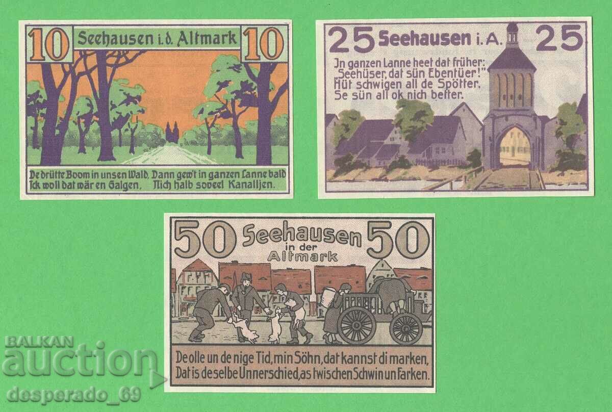 (¯`'•.¸NOTGELD (oraș. Seehausen) 1921 UNC -3 buc. bancnote.•'´¯)
