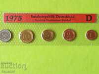 Set of change coins / pfennigs / Germany 1975 "D" Proof
