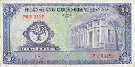 Vietnam de Sud 200 dong 1958 P-9a bancnotă de calitate rară
