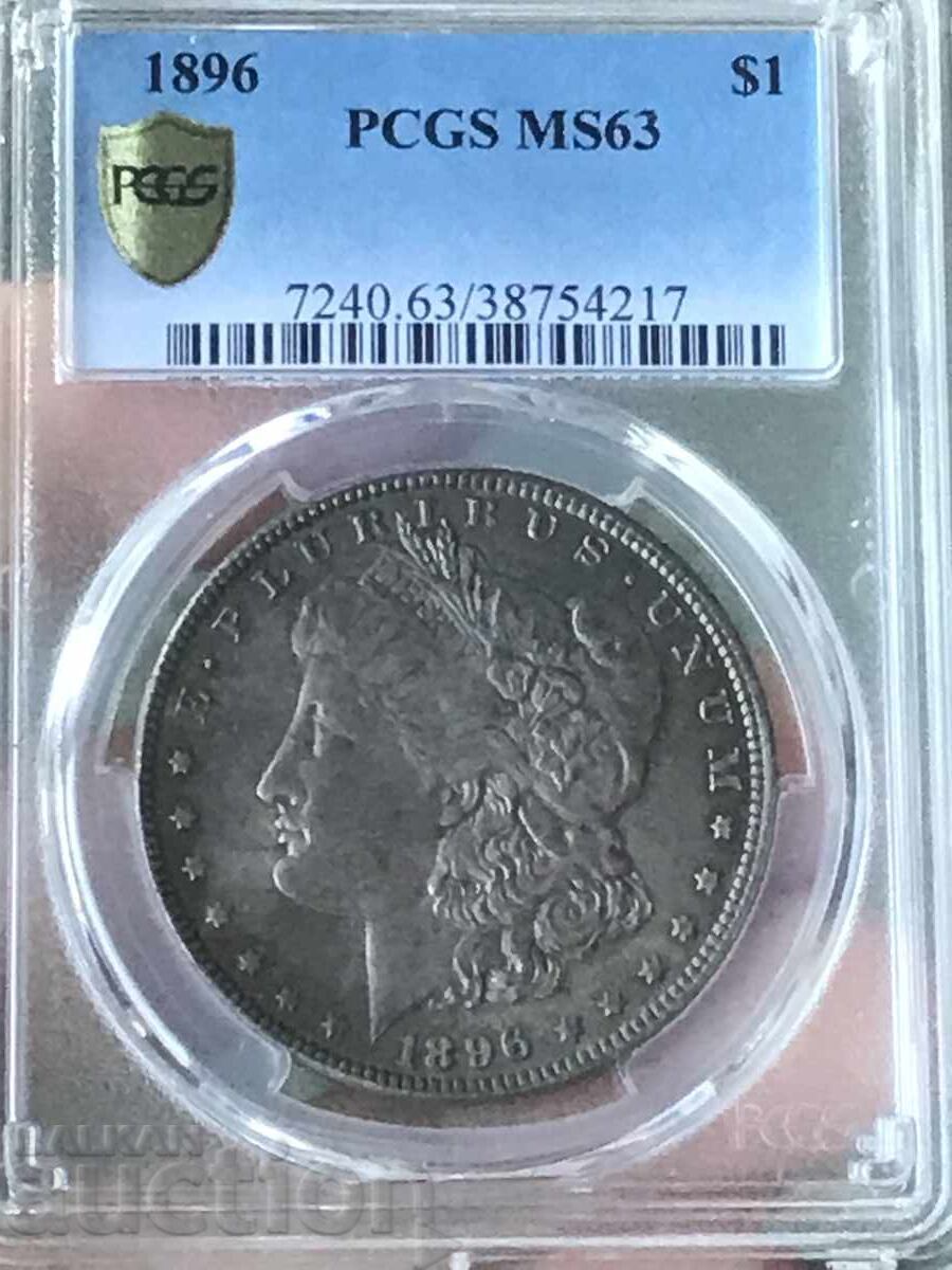 USA America 1 Morgan Dollar 1896 Silver PCGS MS 63