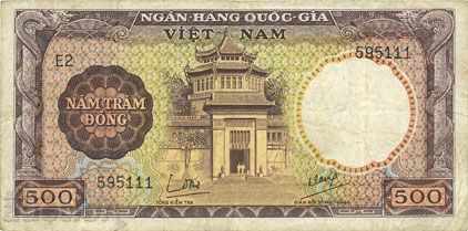 Bancă de bancă din Vietnamul de Sud 500 dong 1964 P-22a