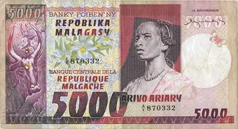 Мадагаскар 5000 франка/1000 ариари 1983 P-66a