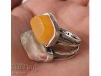 Silver Ring with Amethrin and Amber