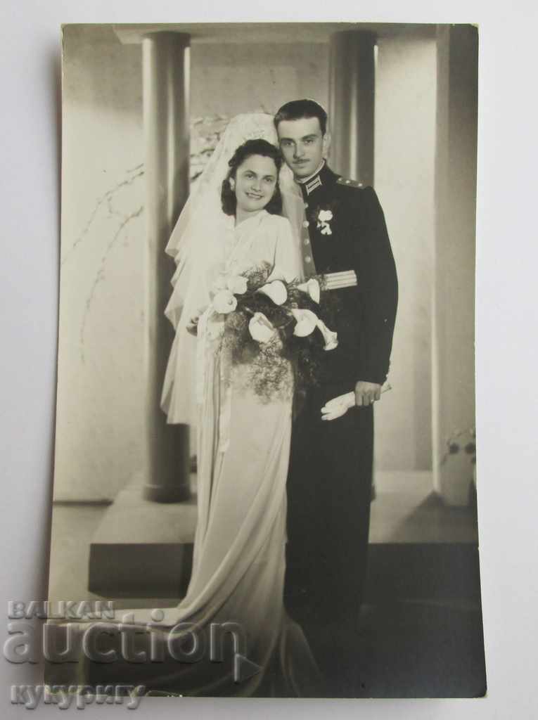 Fotografie de nuntă veche a unui ofițer militar Regatul Bulgariei