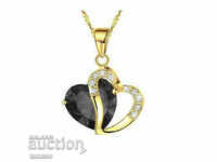 Necklace with black zircon, heart, pendant with chain, gilded