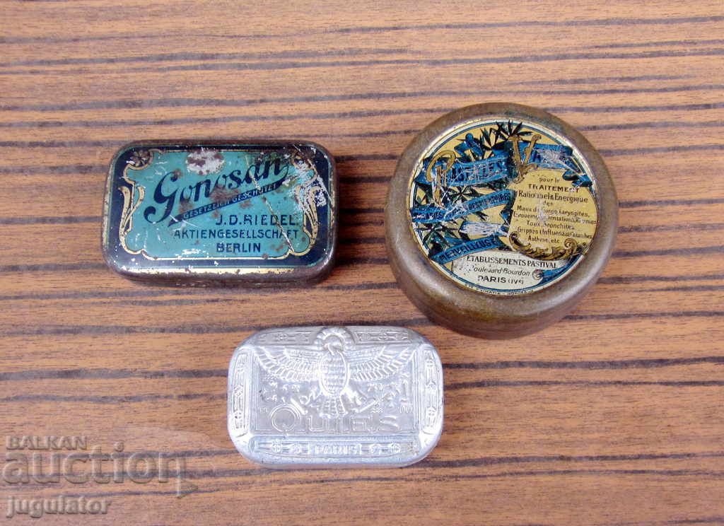 lot of old medical metal tin pill boxes