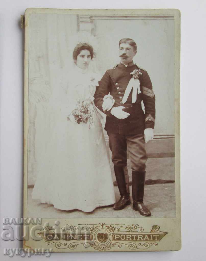 Old wedding photo card military Principality of Bulgaria 1901