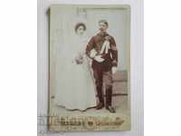 Стара сватбена снимка картон военен Княжество България 1901г