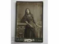 Стара снимка твърд картон момиче с цигулка Царство България