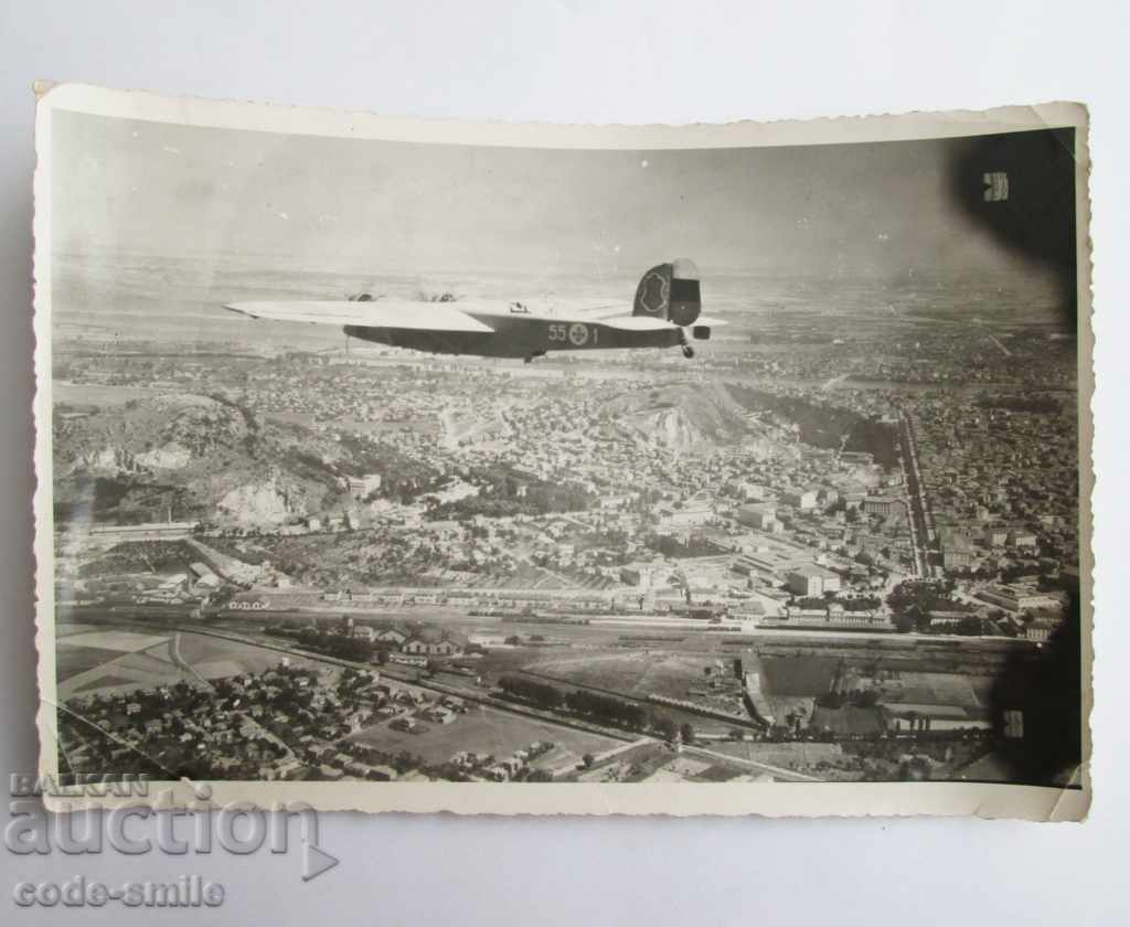 Стара САМОЛЕТНА снимка летящ боен самолет Царство България