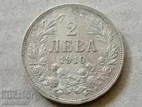 Monedă BGN 2 1910 Regatul Bulgariei de argint