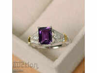 Ring with violet amethyst, silver-plated
