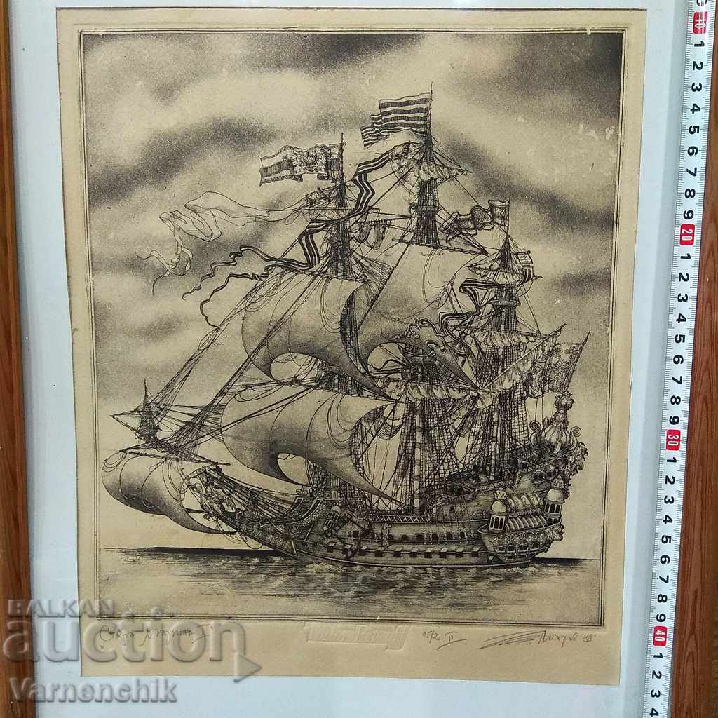 Engraving lithograph by TODOR PETROV signature dated with price 680.00 BGN | € 347.68
