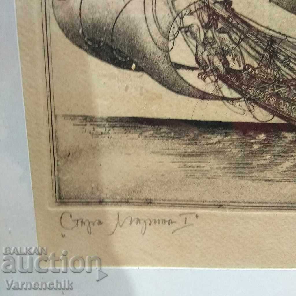 Delivery of Engraving lithograph by TODOR PETROV signature dated