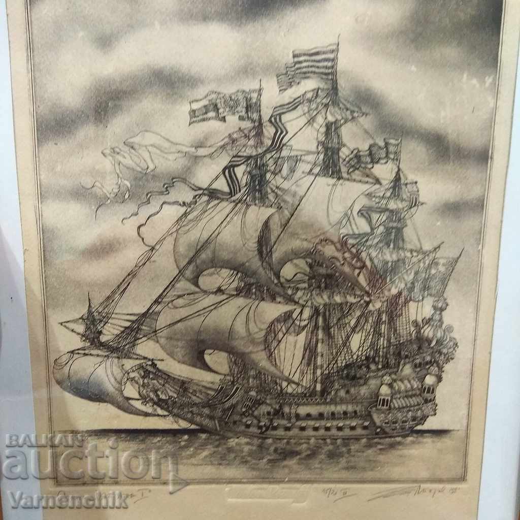 Engraving lithograph by TODOR PETROV signature dated - 6