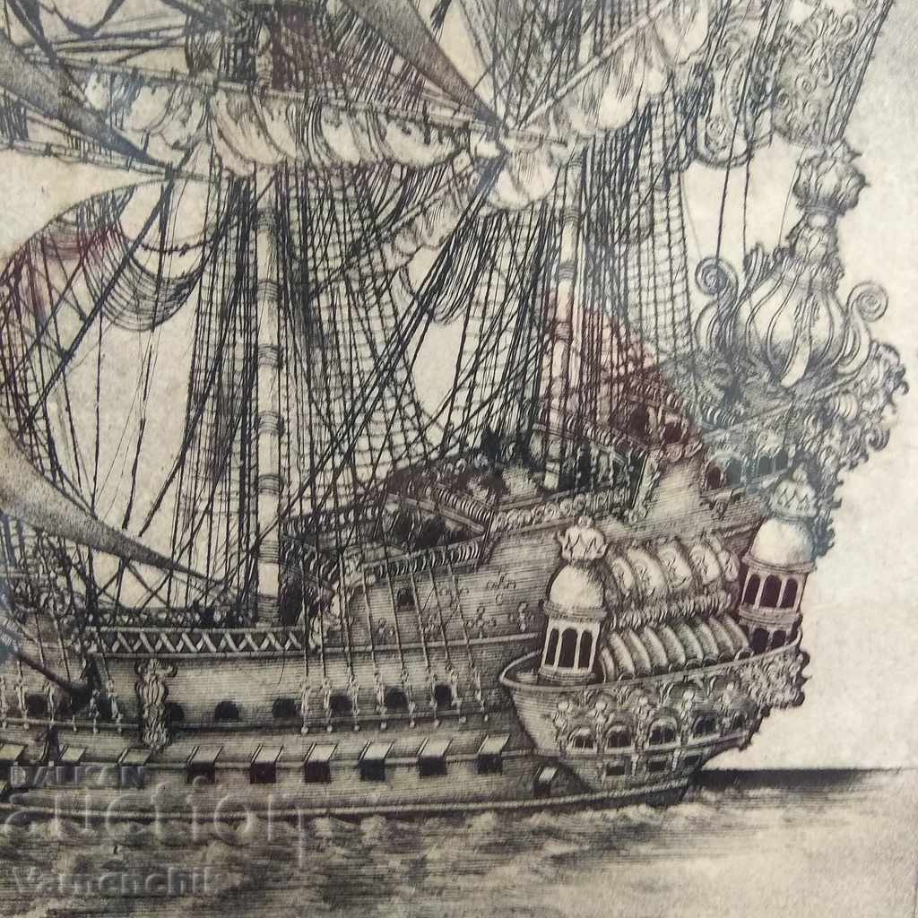 Engraving lithograph by TODOR PETROV signature dated - 7