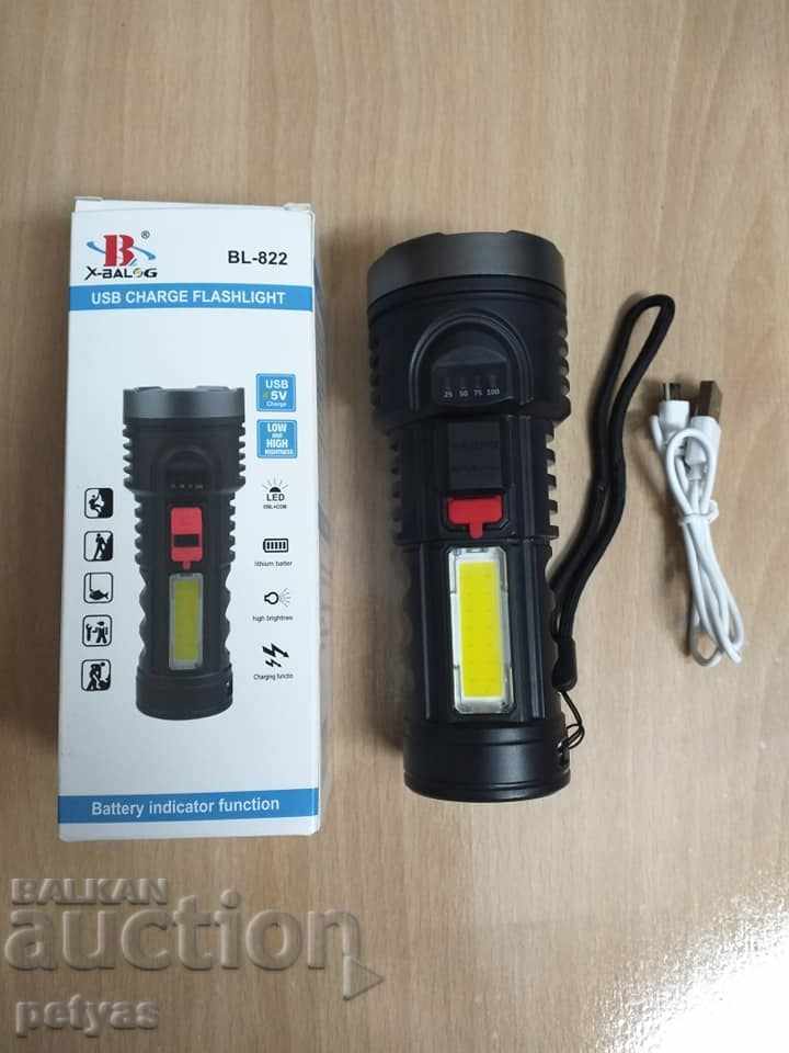 Ελαφρύ, επαναφορτιζόμενο μοντέλο προβολέα bl-822 + COB φωτισμένο με τιμή 14.50 BGN | € 7.41