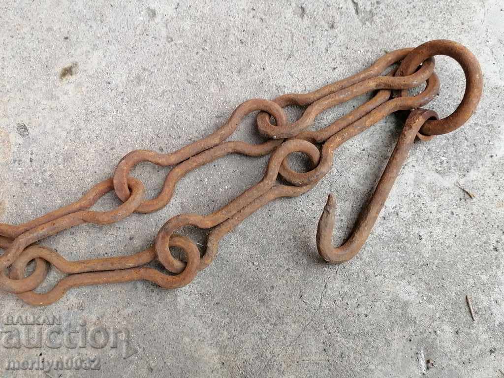 Licitație Vechiul cârlig lanț forjat, cârlige cuier lanț focar