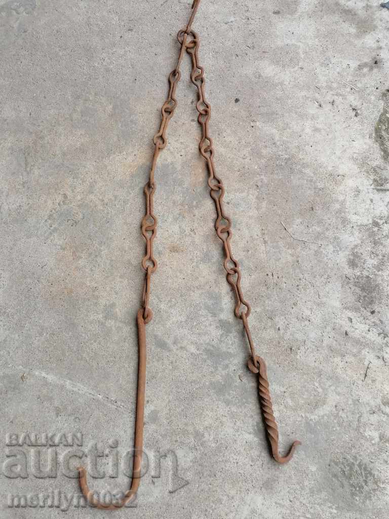 Vechiul cârlig lanț forjat, cârlige cuier lanț focar - 5