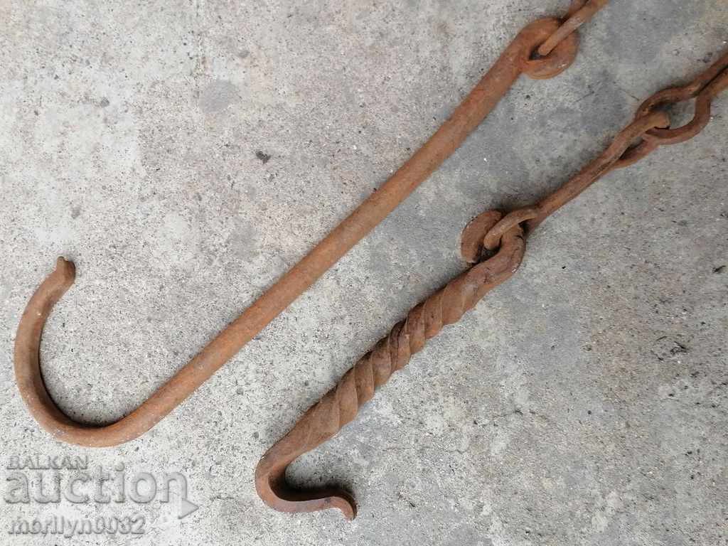 Vechiul cârlig lanț forjat, cârlige cuier lanț focar - 7