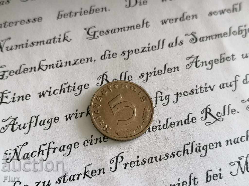 Monedă - Germania - 5 pfennigs 1938; Seria D.