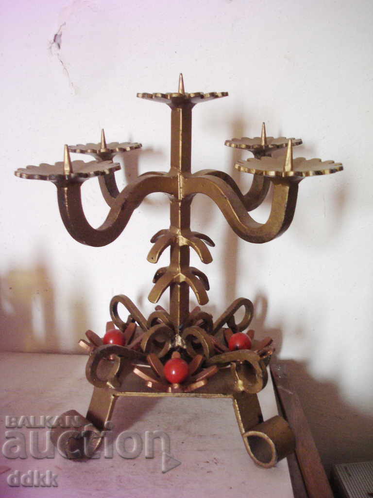 Old large wrought iron candle holder for 5 candles