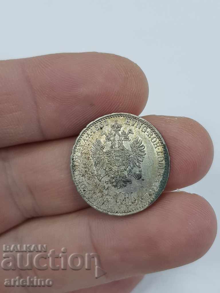 Rare Austrian silver coin 1/4 FL 1861 UNC with price 85.00 BGN | € 43.46 Rare Austrian silver coin 1/4 FL 1861 UNC with price 85.00 BGN | € 43.46