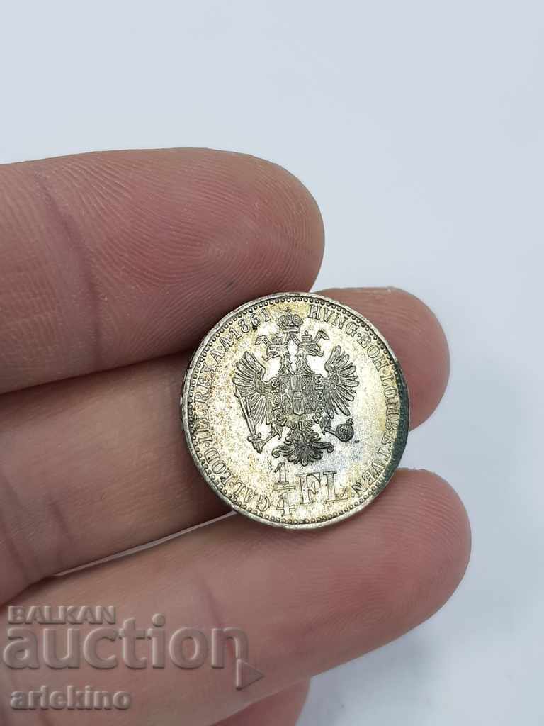 Auction Rare Austrian silver coin 1/4 FL 1861 UNC Auction Rare Austrian silver coin 1/4 FL 1861 UNC