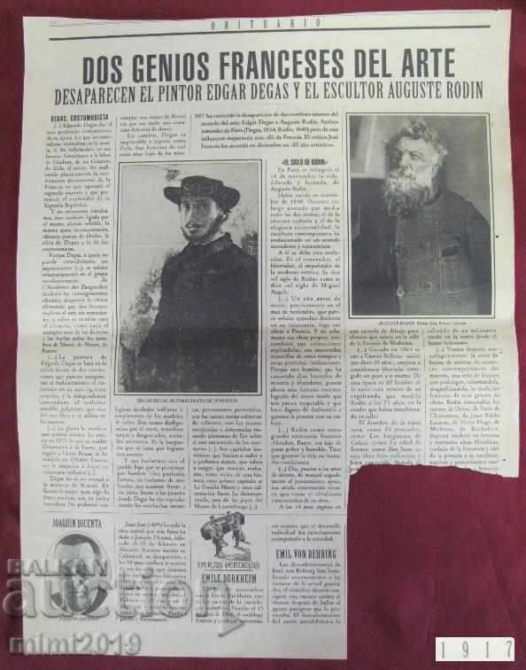 1917-1918. Page from Newspaper Photos Edgar Degas