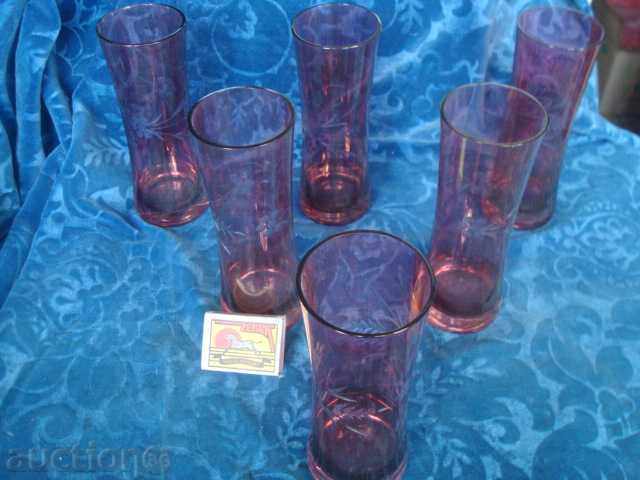 ART glass colored, royal engraved glass up to 6 pcs.