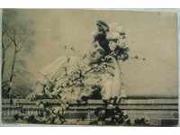 Postcard card girl with hat and flowers