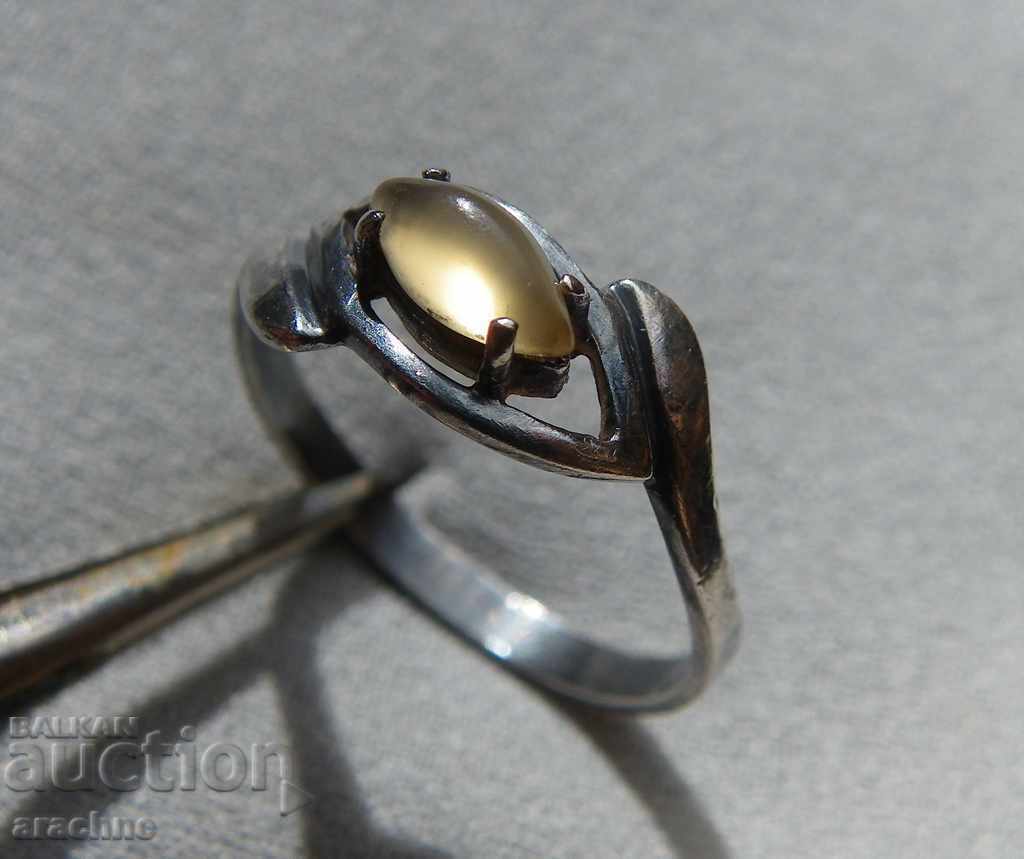 Old Bulgarian silver ring with moonstone