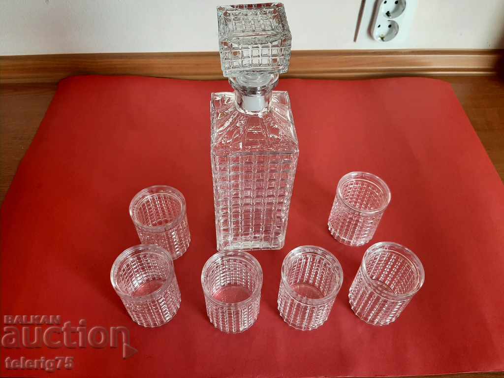 Old Retro Service Glass Carafe 0.850ml with Cups-6pcs.