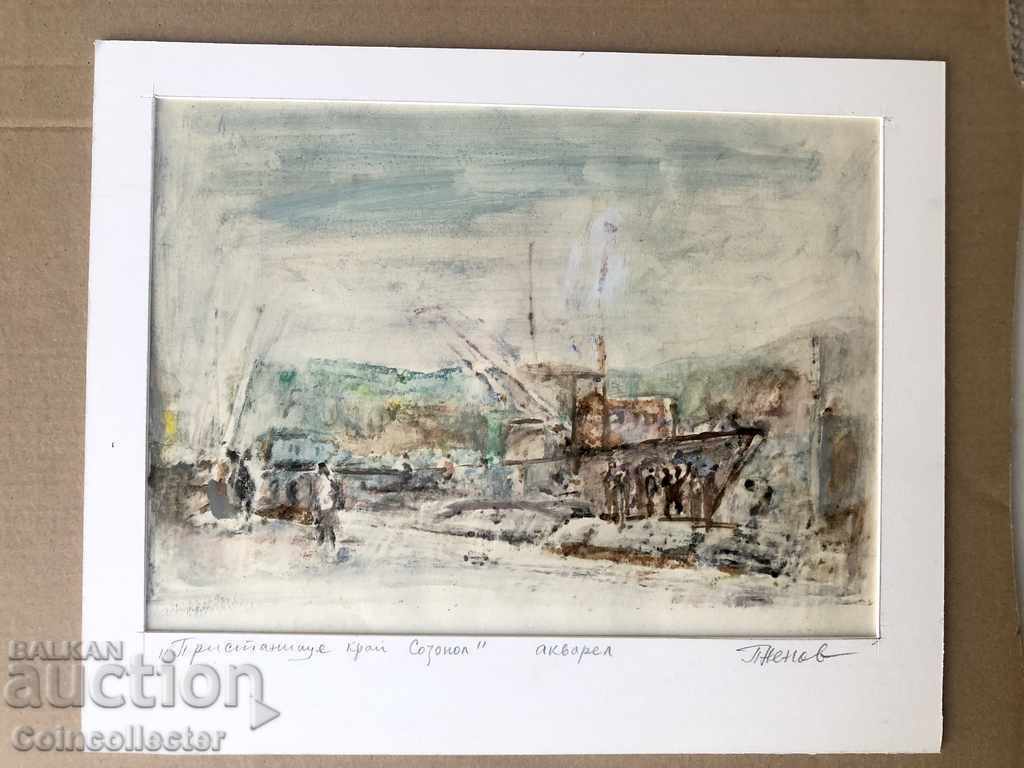 Auction Petar Nenov "Port near Sozopol" watercolor Auction Petar Nenov "Port near Sozopol" watercolor