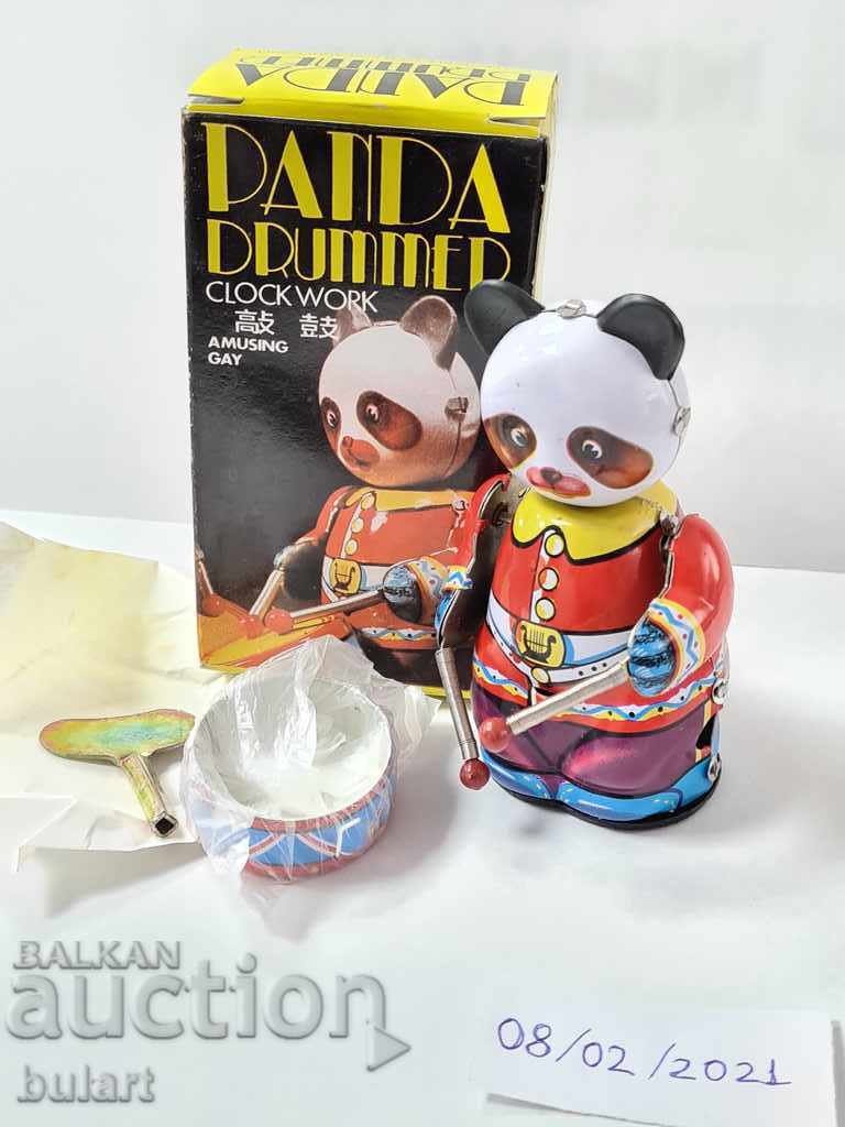 MECHANICAL TOY NEW WITH BOX PANDA WITH DRUM CLOCK WORK