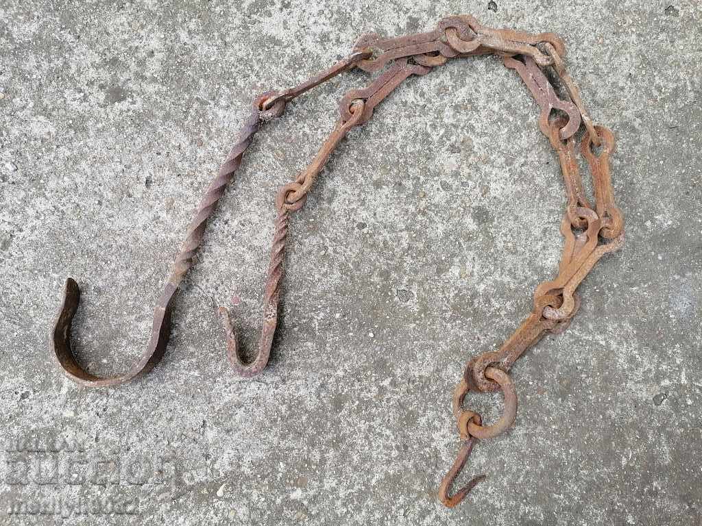 Old forged chain with hook, hearth for hearth chain hook - 6 Old forged chain with hook, hearth for hearth chain hook - 6