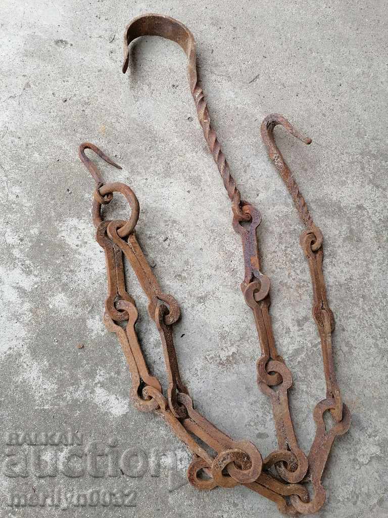 Old forged chain with hook, hearth for hearth chain hook - 7 Old forged chain with hook, hearth for hearth chain hook - 7
