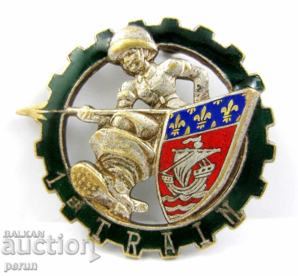 MILITARY BADGE-FIRST TRANSPORT REGIMENT-FRENCH ARMY-ENAMEL
