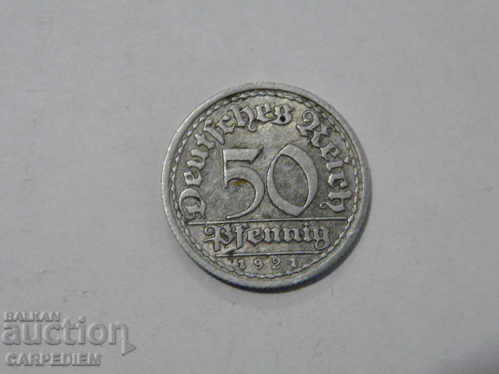 Germania 50 pfennig 1921 F - Aluminiu