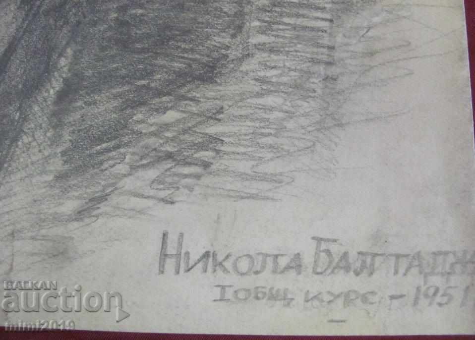 Auction  1951 Portrait of Nenko Balkan pencil Nikola Baltadjiev