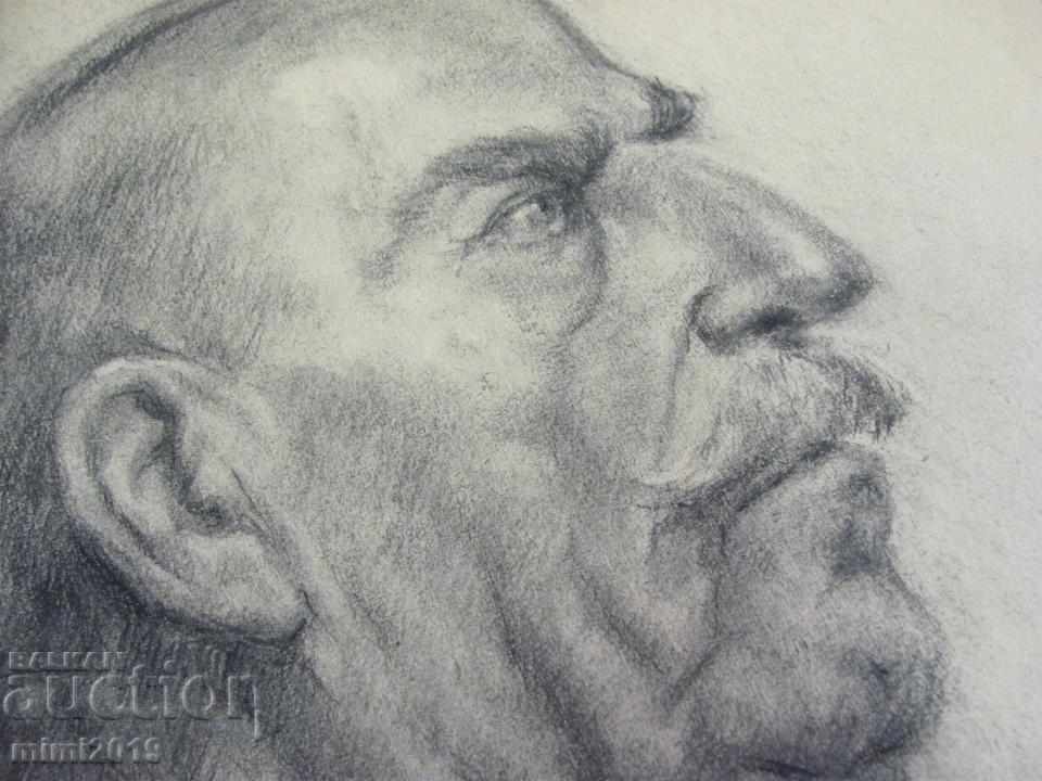 Auction 50s Drawing, Portrait of Nikola Baltadjiev pencil on cardboard Auction 50s Drawing, Portrait of Nikola Baltadjiev pencil on cardboard