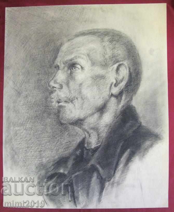 Desen din anii 50, portret al creionului Nikola Baltadjiev pe carton