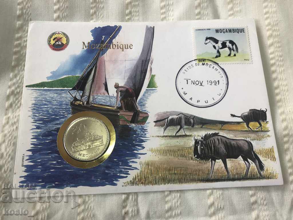 Монета марка пощенски плик Мозамбик