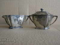 Ancient Japanese metal vessels - jug and sugar bowl.
